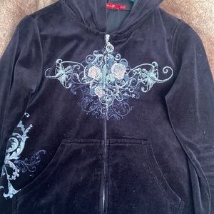 velvet material seven7 black jacket with silver rhinestones